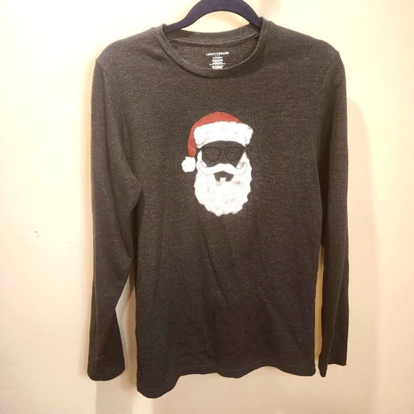 Lucky Brand Gray Christmas Santa Claus pajama top size M - Picture 1 of 8